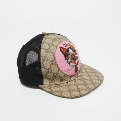 Pre Owned Gucci Beige GG Supreme Canvas and Mesh Bosco Applique Baseball Cap M