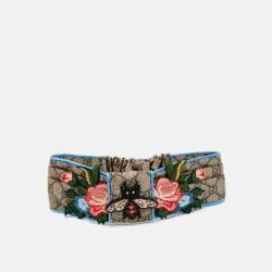 Pre Owned Gucci Brown Guccissima Bee & Floral Appliqué Silk Headband