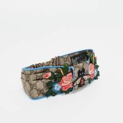 Pre Owned Gucci Brown Guccissima Bee & Floral Appliqué Silk Headband