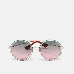 Pre Owned Gucci Green/Pink Gradient GG0061S Round Sunglasses