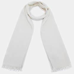 Pre Owned Gucci Cream GG jacquard Wool and Silk Scarf 