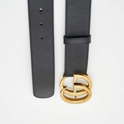 Pre Owned Gucci Black Leather GG Marmont Buckle Belt 75 CM