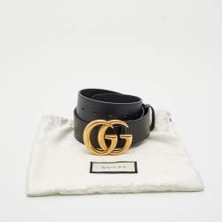 Pre Owned Gucci Black Leather GG Marmont Buckle Belt 75 CM