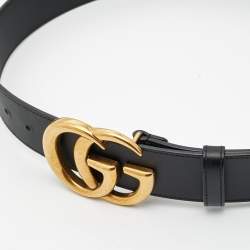 Pre Owned Gucci Black Leather GG Marmont Buckle Belt 75 CM