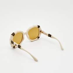 Pre Owned نظارة شمسية غوتشي GG0659S عاجي/بني دائرية