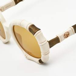 Pre Owned نظارة شمسية غوتشي GG0659S عاجي/بني دائرية