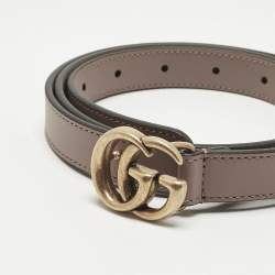 Pre Owned Gucci Dusty Pink Leather GG Marmont Slim Belt 100 CM