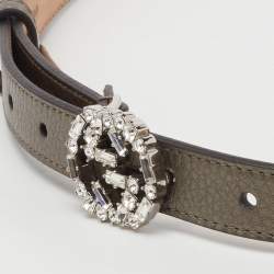 Pre Owned Gucci Metallic Leather Interlocking G Crystals Waist Belt 90CM