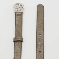Pre Owned Gucci Metallic Leather Interlocking G Crystals Waist Belt 90CM