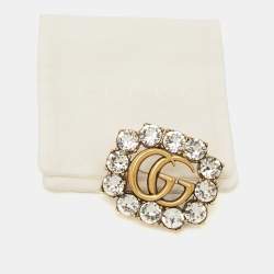 Pre Owned Gucci GG Marmont Crystals Gold Tone Brooch