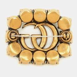 Pre Owned Gucci GG Marmont Crystals Gold Tone Brooch