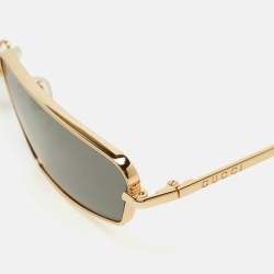 Pre Owned Gucci Black/Gold Tone GG0537S Rectangular Sunglasses