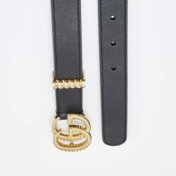 Pre Owned Gucci Black Leather GG Marmont Torchon Buckle Belt 80 CM