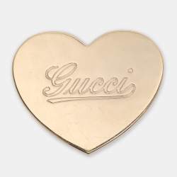 Pre Owned Gucci Gold Guccissima Leather Heart Hand Mirror