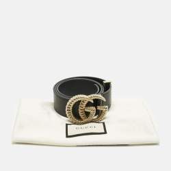 Pre Owned Gucci Black Leather GG Marmont Torchon Buckle Belt 85 CM