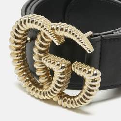 Pre Owned Gucci Black Leather GG Marmont Torchon Buckle Belt 85 CM