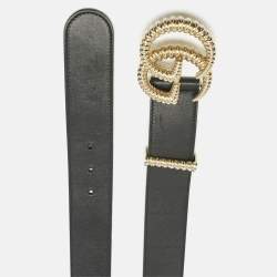 Pre Owned Gucci Black Leather GG Marmont Torchon Buckle Belt 85 CM