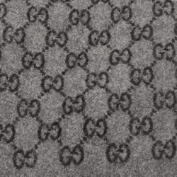 Pre Owned وشاح غوتشي صوف جاكار وجي جي رمادي/أسود