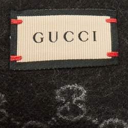 Pre Owned وشاح غوتشي صوف جاكار وجي جي رمادي/أسود