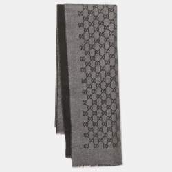Pre Owned Gucci Grey/Black GG Jacquard Wool Muffler