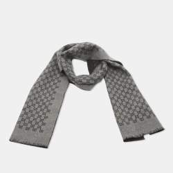 Pre Owned وشاح غوتشي صوف جاكار وجي جي رمادي/أسود