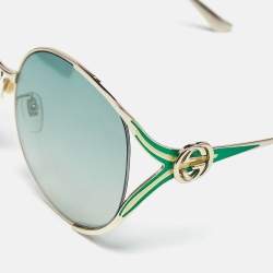 Pre Owned Gucci Green/Gold Tone Gradient GG0225S Oversized Sunglasses