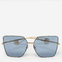 Pre Owned Gucci Blue/Gold Tone GG0436S Square Sunglasses
