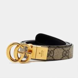 Pre Owned Gucci Beige/Black GG Supreme Canvas and Leather Marmont Thin Reversible Belt 80CM