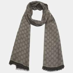 Pre Owned Gucci Brown GG Jacquard Wool Blend Stole