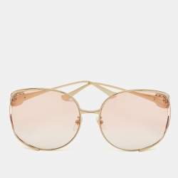 Pre Owned Gucci Pink/Gold Tone Gradient Interlocking G Oversized Sunglasses