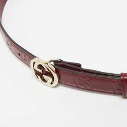 Pre Owned Gucci Burgundy Guccissima Leather Interlocking G Slim Belt 95CM