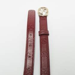 Pre Owned Gucci Burgundy Guccissima Leather Interlocking G Slim Belt 95CM