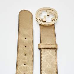 Pre Owned Gucci Gold GG Imprime Canvas Interlocking G Buckle Belt 95CM