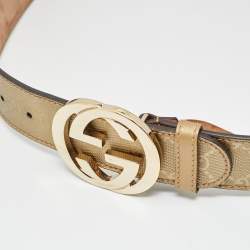Pre Owned Gucci Gold GG Imprime Canvas Interlocking G Buckle Belt 95CM