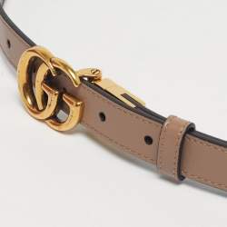 مملوكة مسبقًا حزام غوتشي جي جي مارمونت جلد بيج/أسود 90 سم