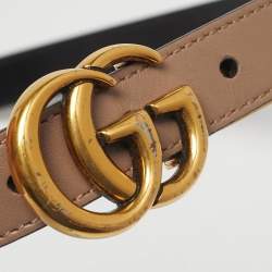 مملوكة مسبقًا حزام غوتشي جي جي مارمونت جلد بيج/أسود 90 سم