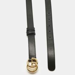 Pre Owned Gucci Black Leather GG Marmont Slim Belt 90CM