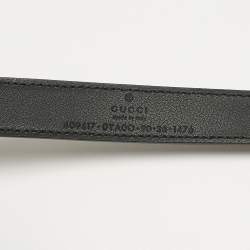 Pre Owned Gucci Black Leather GG Marmont Slim Belt 90CM