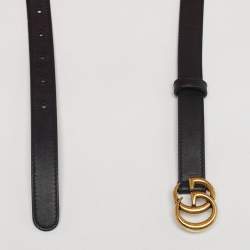 مملوكة مسبقًا حزام غوتشي جلد أسود GG مارمونت نحيف 90 سم
