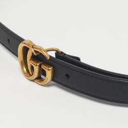 مملوكة مسبقًا حزام غوتشي جلد أسود GG مارمونت نحيف 90 سم