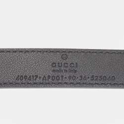مملوكة مسبقًا حزام غوتشي جلد أسود GG مارمونت نحيف 90 سم
