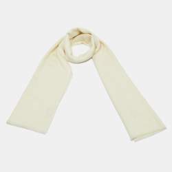 Pre Owned Gucci Off White GG Jacquard Cashmere Fringed Scarf
