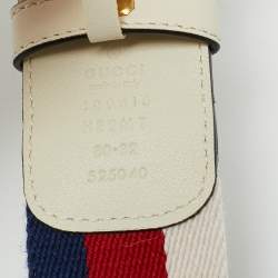 Pre Owned Gucci White Web Canvas and Leather GG Marmont Belt 80CM