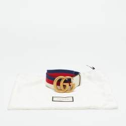 Pre Owned Gucci White Web Canvas and Leather GG Marmont Belt 80CM
