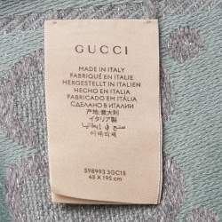 Pre Owned Gucci Light Blue & Grey Logo Intarsia Wool Shawl