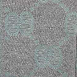 Pre Owned Gucci Light Blue & Grey Logo Intarsia Wool Shawl