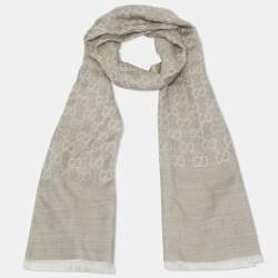 Pre Owned Gucci Brown GG Logo Jacquard Wool & Silk Shawl