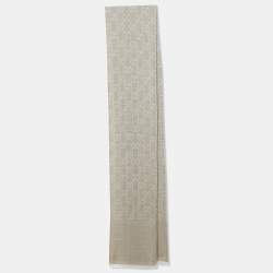 Pre Owned Gucci Brown GG Logo Jacquard Wool & Silk Shawl