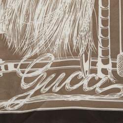 Pre Owned Gucci Beige & Black Buckle Printed Silk Scarf