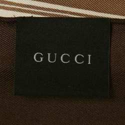Pre Owned Gucci Beige & Black Buckle Printed Silk Scarf